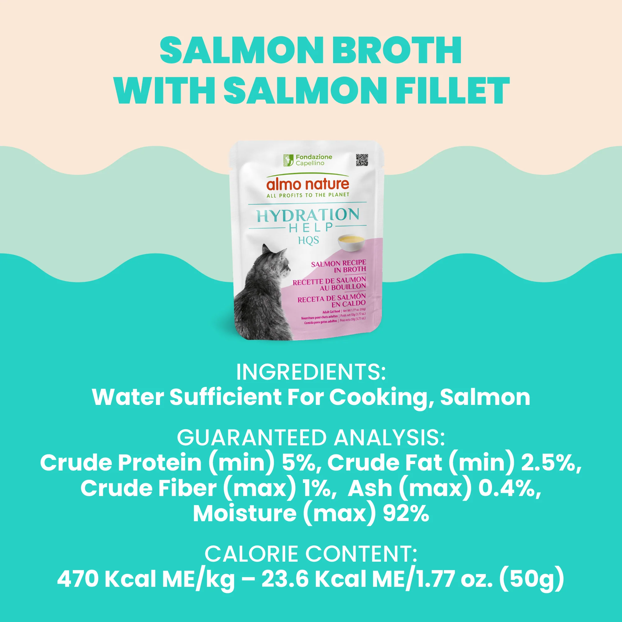 Almo Nature Hydration Help HQS Salmon Recipe in Broth Cat Food 50g - Image 6