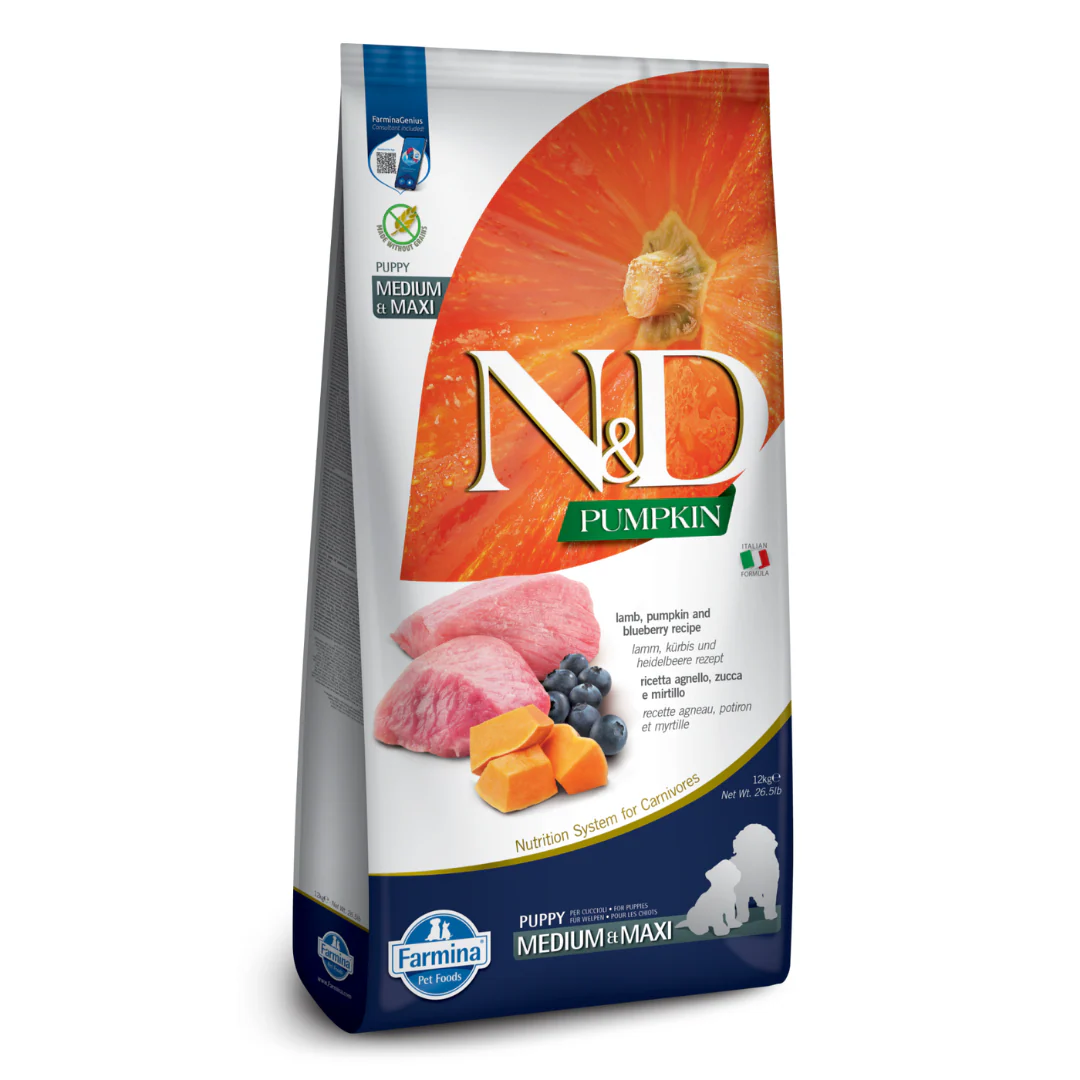 Farmina N&D Pumpkin Lamb, Pumpkin and Blueberry Recipe Medium & Maxi Puppy Food - Image 2