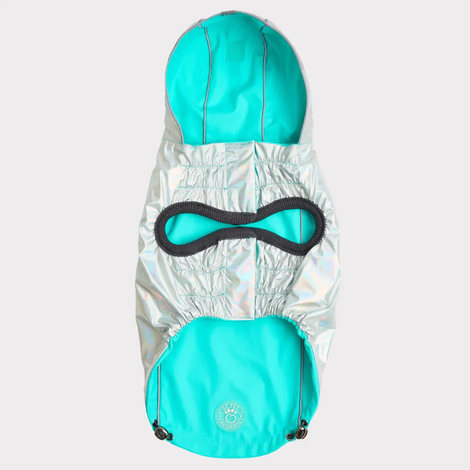 GF Pet Reversible Raincoat - Neon Aqua & Iridescent - Image 4