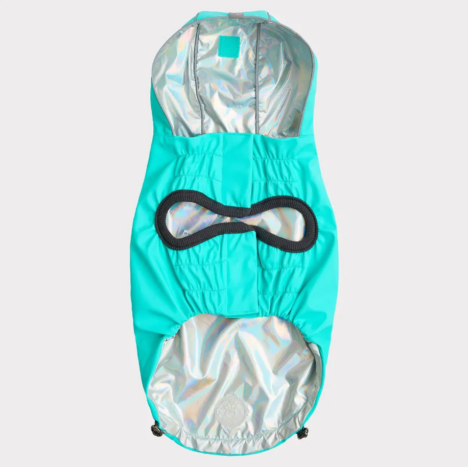 GF Pet Reversible Raincoat - Neon Aqua & Iridescent - Image 5