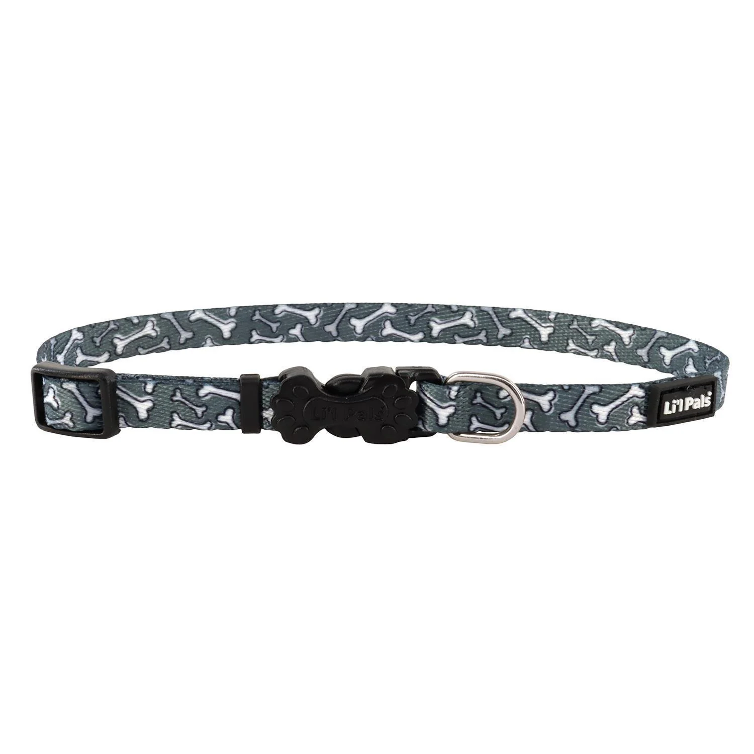 Lil Pals Adjustable Patterned Collar - Grey Bones 3/8in x 8-12in