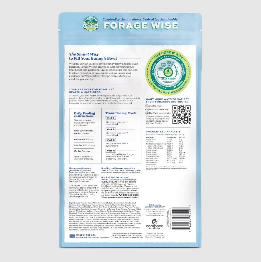 Oxbow Forage Wise Adult Rabbit Food 1.81kg - Image 2
