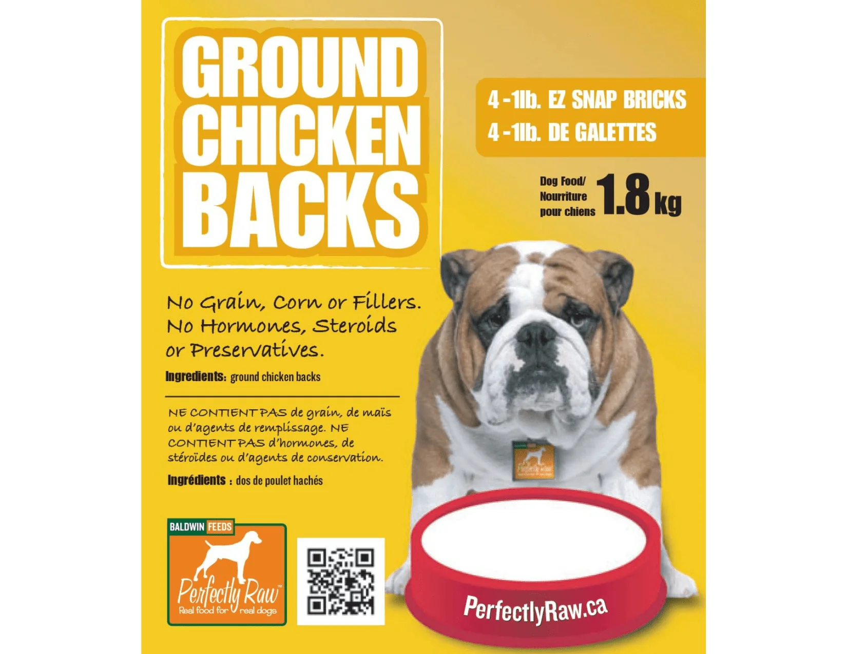 Perfectly Raw Ground Chicken Backs 4x1lb EZ Snap Bricks