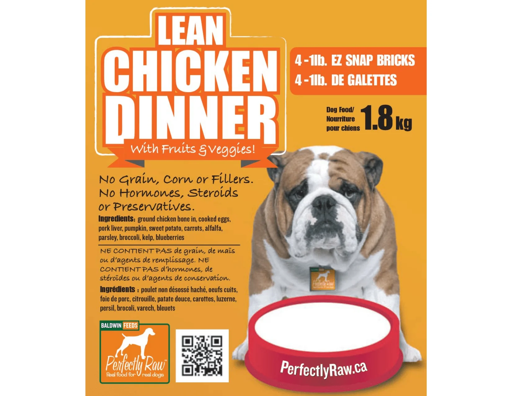 Perfectly Raw Lean Chicken Dinner Dog Food 4x1lb EZ Snap Bricks