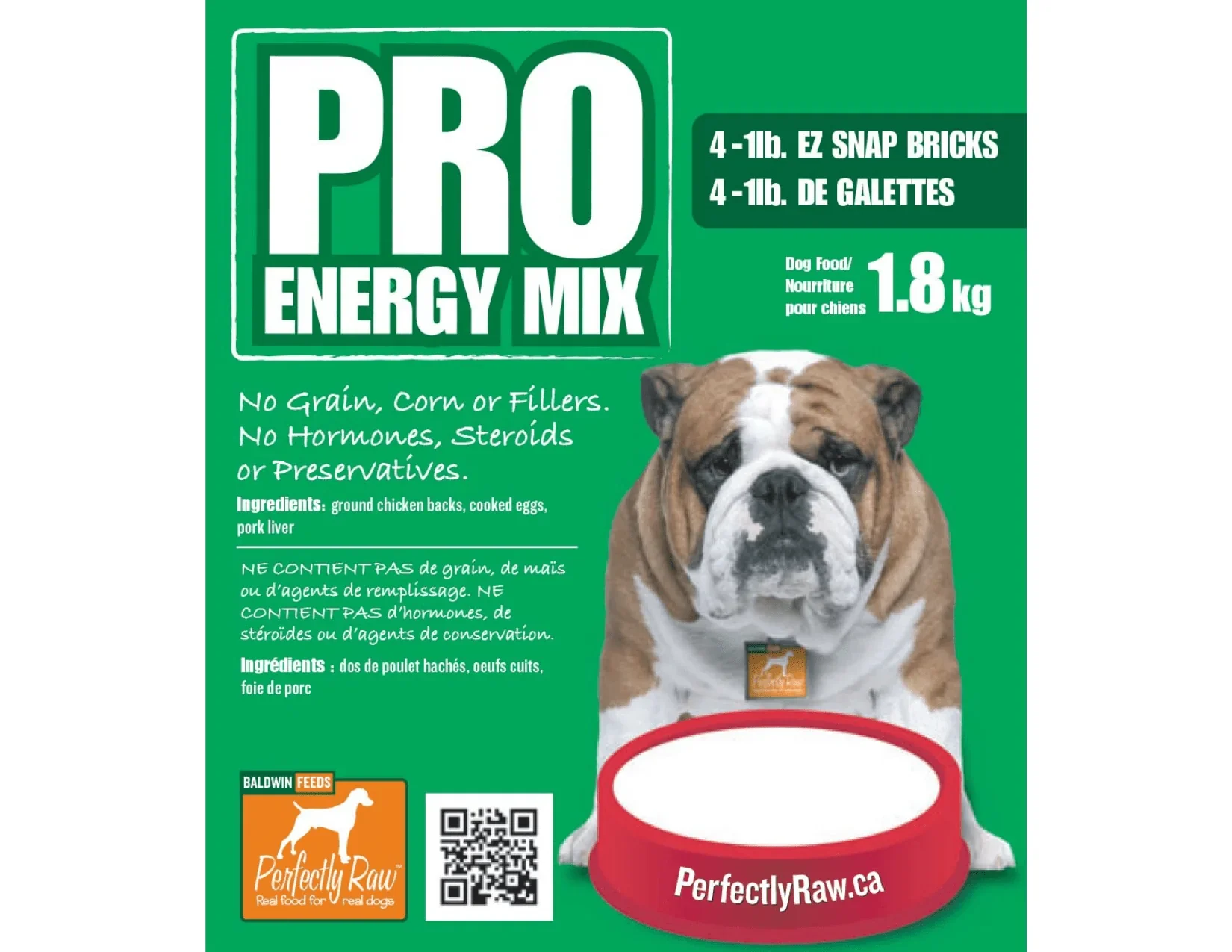 Perfectly Raw Pro Energy Mix Dog Food 4x1lb EZ Snap Bricks
