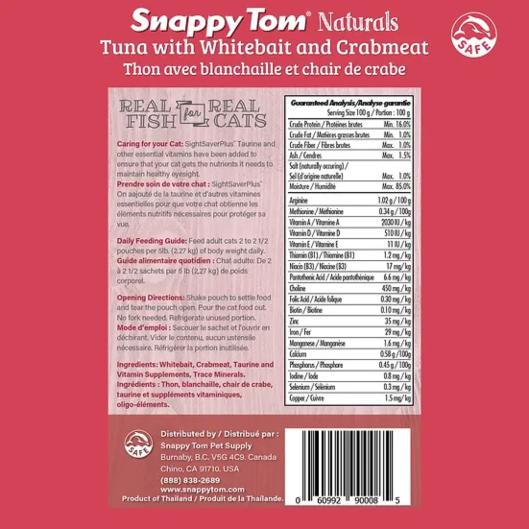 Snappy Tom Naturals Tuna with Whitebait and Crabmeat Cat Food 100g - Image 3