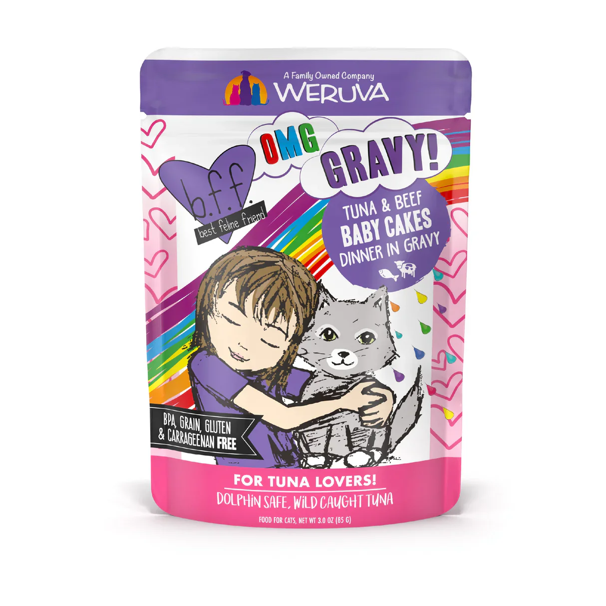 Weruva BFF OMG Gravy Tuna & Beef Baby Cakes Wet Cat Food Pouch 85g