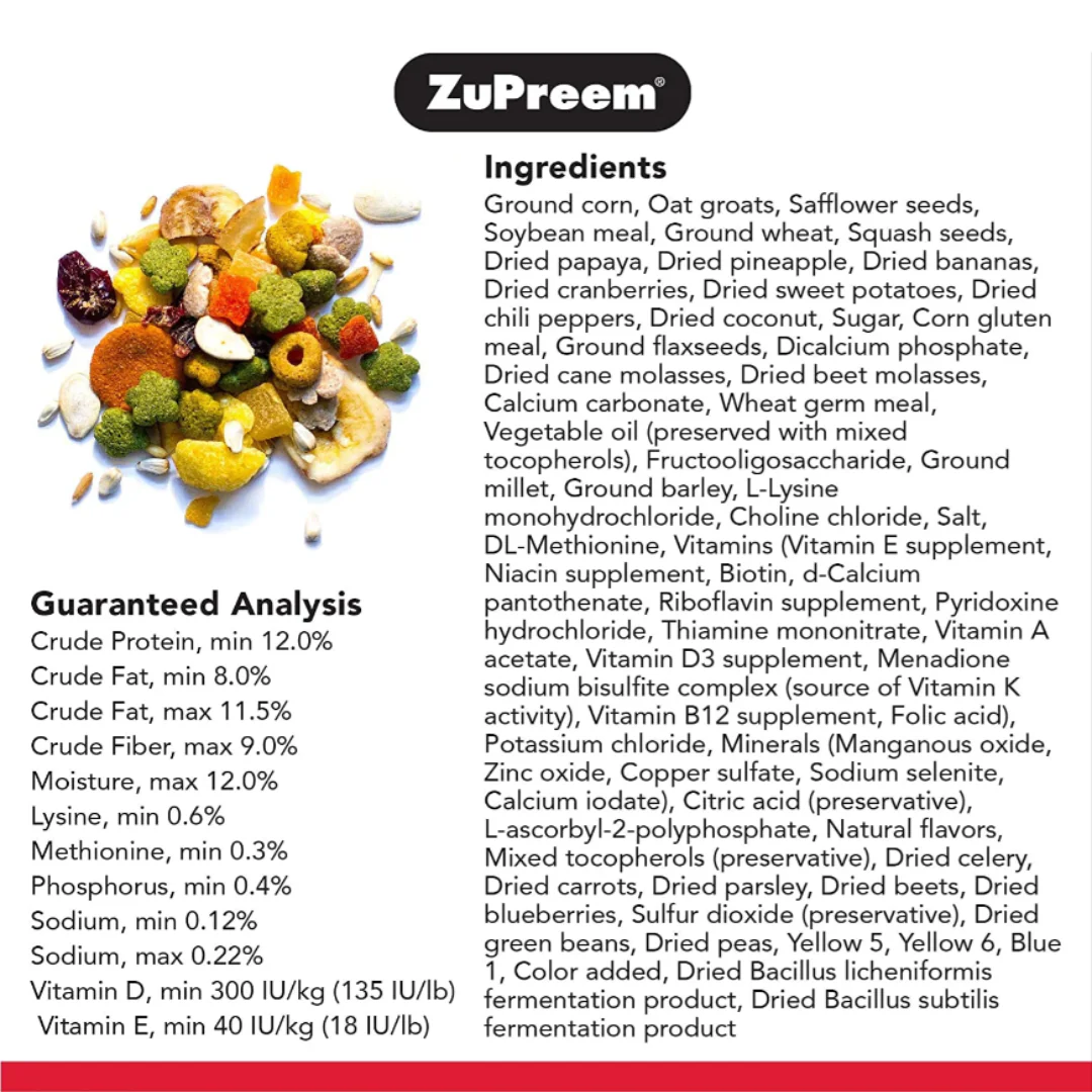 ZuPreem Smart Selects Food for Parrots & Conures 1.8kg - Image 3